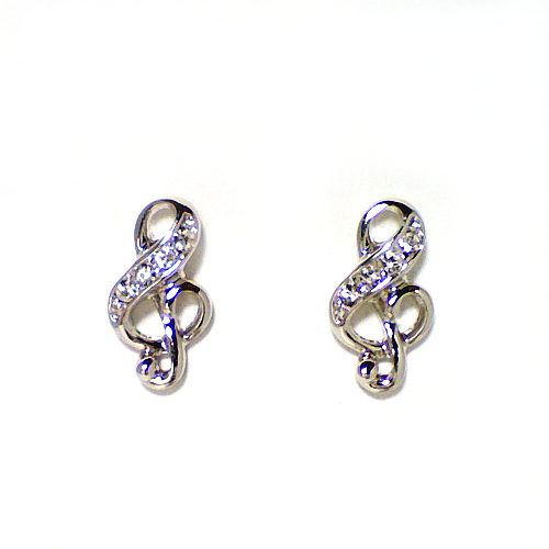 This is a pair of 18K White Gold Plated Music Note Stud Earrings ...