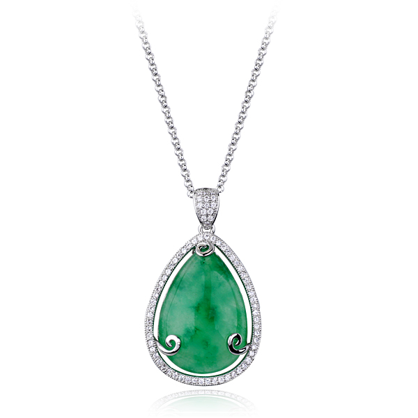 This is a 18K White Gold Plated Jade Necklace. This necklace is lead ...