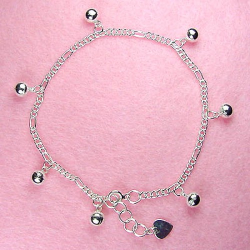 Sterling Silver - 9.5 Inch Bell Anklet (AK014)