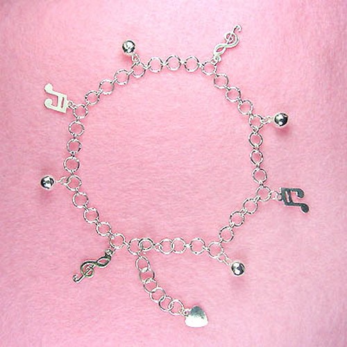 Sterling Silver - 10 Inch Music & Bell Anklet (AK016)