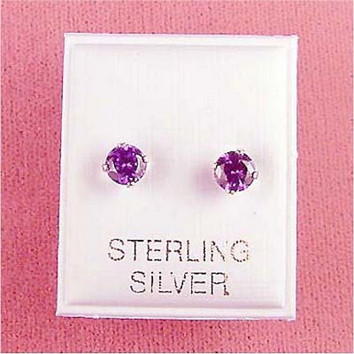  Sterling Silver on Sterling Silver   5mm Amethyst Cz Stud Earrings   Ebay